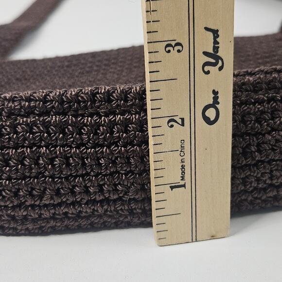 The Sak Chocolate Brown Crochet Shoulder Bag Zip Top Zip Pockets Boho Y2K Small - Picture 8 of 13